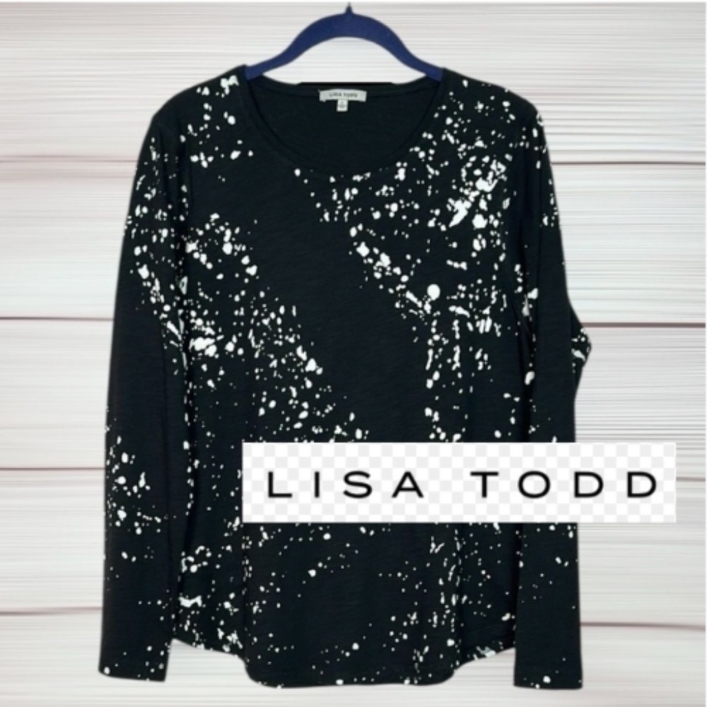 Lisa Todd Black/white water spots long sleeve tee, L CB2478 - Picture 1 of 4